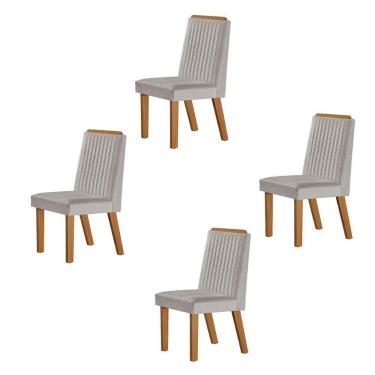 Imagem de Conjunto De 4 Cadeiras Riviera Com Tecido Linho Cinza Claro/cinamomo