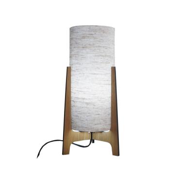 Imagem de Abajur Luminária de Mesa Tripé Madeira e Cúpula Tecido Linho 32 cm x 14 cm