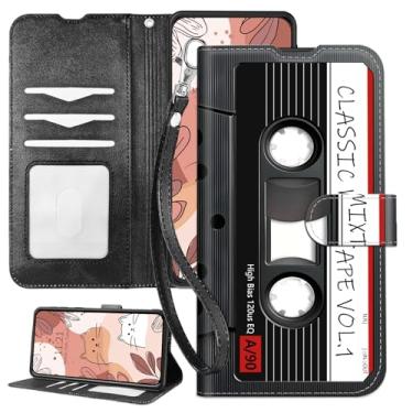 Imagem de SichKards Capa carteira para iPhone Air com alça de pulso, bloqueio RFID, capa interior de TPU à prova de choque, capa flip de couro PU com fecho magnético, compartimentos para cartões, fita cassete