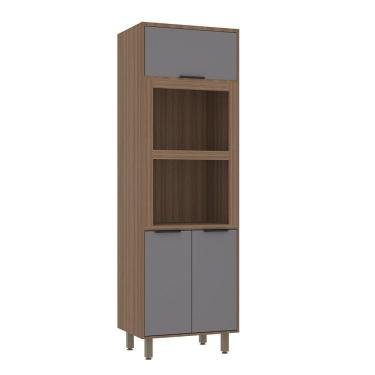 Imagem de Paneleiro Torre Quente 70cm 3 Portas Com Espaço Para Forno E Micro-ondas Aspen Luciane Móveis Vanilla Com Cinza Puro