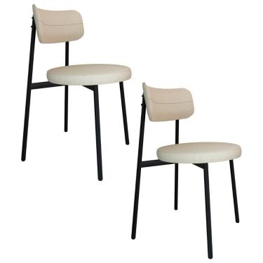 Imagem de Cadeira De Jantar Estofada Kit 2 Nyka M25 Linho Areia - Mpozenato