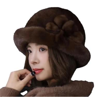 Imagem de Chapéu feminino de proteção de ouvido com cabelo verdadeiro, boina espessa, russo, inverno, ao ar livre, à prova de vento, marrom