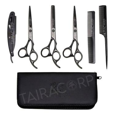 Imagem de 2X Kit 3 Tesouras Profissionais Navalha Cabeleireiro Barbeir