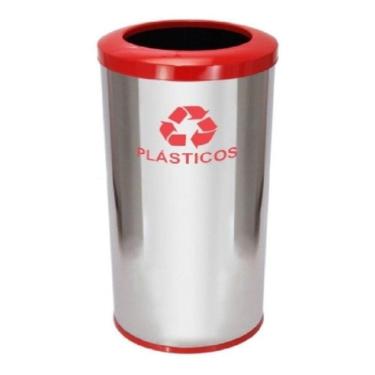 Imagem de Lixeira Em Aço Inox Com Aro Pintado 50L