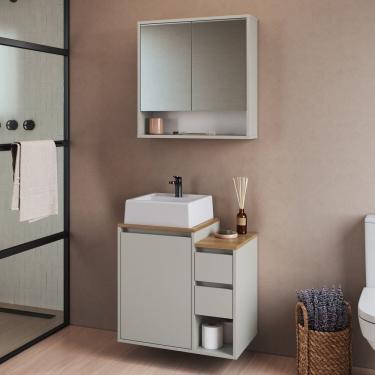 Imagem de Conjunto para Banheiro Gabinete Suspenso 60cm com Cuba Espelheira Bologna Arenas