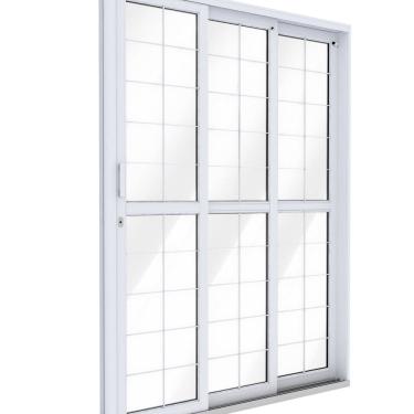 Imagem de Porta Aço de Correr Lateral 3 Folhas com Grade Quadrada 213x150 Riobras Aço Pronto Branco