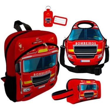 Imagem de Kit Mochila Escolar Infantil Lancheira Térmica Estojo Necessaire Plus 