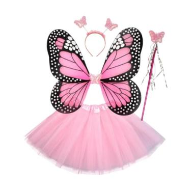 Imagem de Deevoka Conjunto de fantasia de fada para meninas, asa de borboleta infantil, para festa de aniversário de vestido extravagante, Saia Sólida