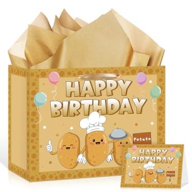 Imagem de Woosytoo Bolsa de presente de batata para crianças, meninos, meninas, grande, com cartão de papel de embrulho, para decoração de festa de aniversário de batata, chá de bebê, suprimentos de decoração