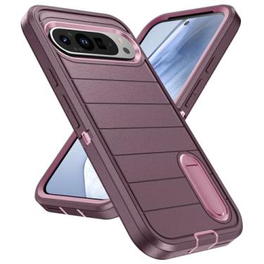 Imagem de Capa para Pixel 9/Pixel 9 Pro, à prova de choque, à prova de poeira, suporte dobrável, 3 em 1, capa de proteção resistente durável de grau militar para Google Pixel 9/Pixel 9 Pro 6,3 polegadas - roxo