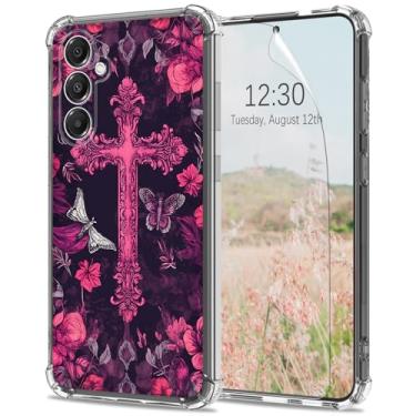 Imagem de Capa transparente para Samsung Galaxy A16 5G com protetor de tela [proteção contra quedas] design de cruz cristã de Deus Jesus fino mulheres meninas macio TPU transparente [anti-arranhões] [não