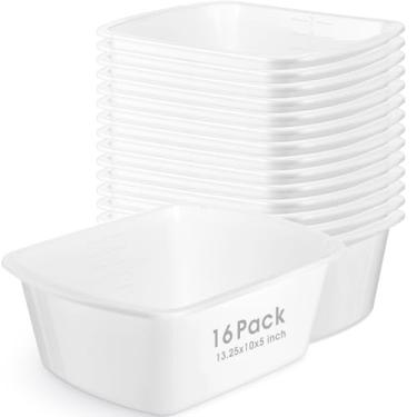 Imagem de Honeydak Pacote com 16 lavatórios de plástico, baldes graduados de 7 litros, retangulares, de plástico, hospital, cabeceira, lavatório para limpeza de pés, banho, pratos, limpeza facial (branco)