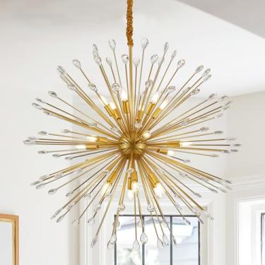 Imagem de Aol furin Lustres Sputnik de ouro claro 18, luminárias pendentes de fogos de artifício Starburst de 104 cm, luzes de teto de satélite modernas de meados do século para sala de jantar, cozinha, quarto