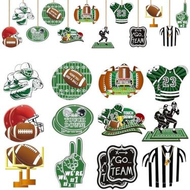 Imagem de 24 peças de enfeites de futebol americano para pendurar árvores - placas de madeira de campo de futebol de toque esportivo