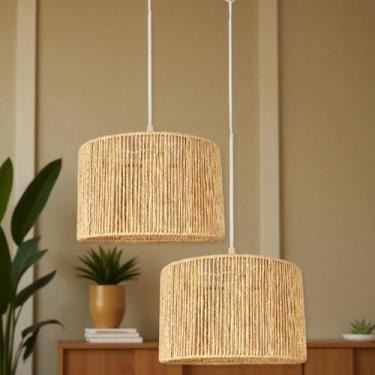 Imagem de Kit 2 Lustre Pendente Luminaria Teto Em Fibra Natural de Sisal 30x18cm