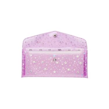 Imagem de Carteira de envelope de dinheiro com 6 abas divisórias envelopes de enchimento de dinheiro Glitter PVC reutilizável organizador de cupons de dinheiro para notas (estrela roxa)
