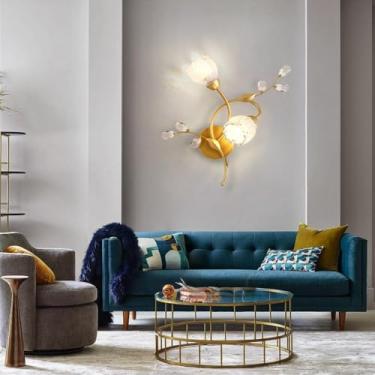 Imagem de Luminária de parede LED americana em formato de flor, estilo pastoral francês, criativa, para sala de estar, quarto, corredor, casa de campo (GB 2 lâmpadas, 1 unidade)