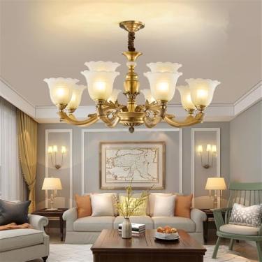 Imagem de Lustre americano de latão com LED, estilo europeu, luxuoso, para sala de estar, restaurante, quarto, villa, hotel, loja de roupas, luminária pendente (12 lâmpadas de altura)