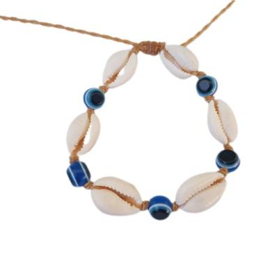 Imagem de Pulseira Artesanal de Búzios e Olho Grego, Natural, Feita à Mão