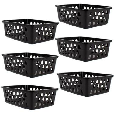 Imagem de Kit 6 Cestos Multiuso Organizador Médio Preto 20x15,5x6,5Cm - 123 Orga