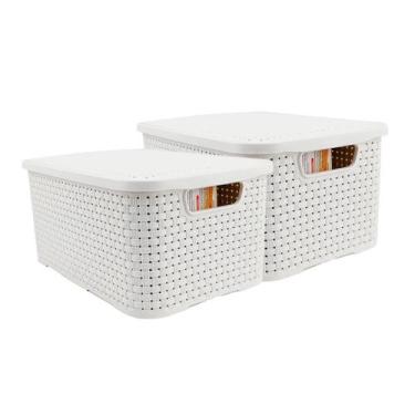 Imagem de Kit 2 Caixas Organizadoras Rattan de Plástico Resistente Médio Cesto C