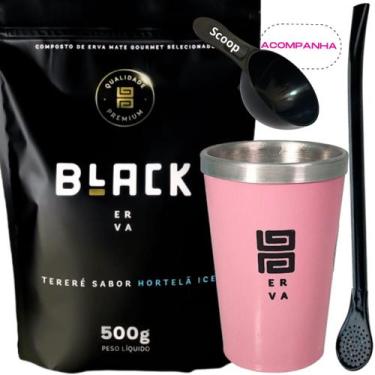 Imagem de Kit Tereré Black Erva Mate 500g + Copo Alumínio Térmico ROSA + Bomba C