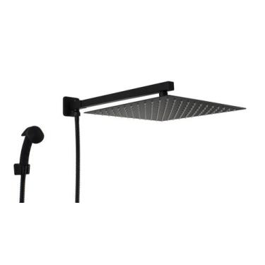 Imagem de Ducha Chuveiro Inox 304 30x30 cm Preto Fosco com Desviador e Chuveirin