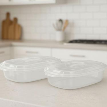 Imagem de Travessa Plástica 2L com Tampa para Microondas  Pote Retangular Multiu