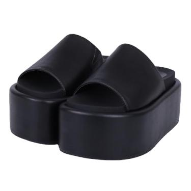 Imagem de Chinelo Plataforma Salto Alto Com Tira Horizontal Fashion Confortável (Preto, BR, Adulto, Numérico, 39)