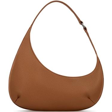 Imagem de YDSIII Bolsa de ombro feminina, bolsa de ombro moderna de couro vegano para mulheres com alça superior, bolsa para sair, Marrom claro