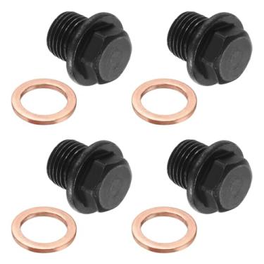 Imagem de PATIKIL M12 x Encaixe de plugue de tubo métrico de 1,25 mm, 4 peças de soquete de cabeça sextavada externa flange macho conector adaptador de tampa de tubo com arruela de cobre para vedação de óleo