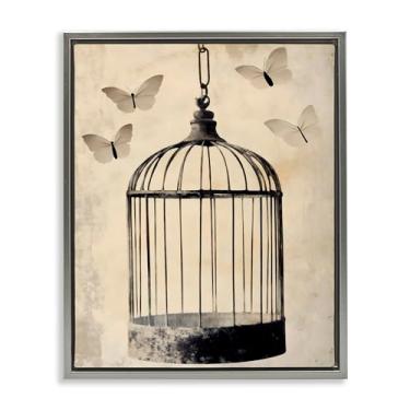Imagem de Stupell Industries Arte de parede em tela flutuante preta com borboletas antigas sem gaiola, design de Franklyn Gregory, 78 x 63 cm