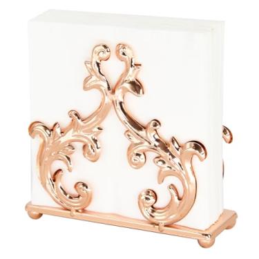 Imagem de Porta-guardanapos de ouro rosa barroco – Suporte de mesa ornamentado de metal galvanizado para jantar de luxo, decoração de vaidade ou presente