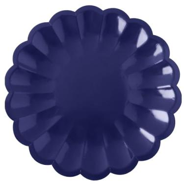 Imagem de AllReal 48 peças de pratos de papel de festa descartáveis com bordas de concha, prato de sobremesa, aperitivo de bolo azul, 19 cm, para casamento, aniversário, chá de bebê, suprimentos para festa
