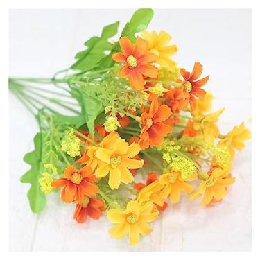 Imagem de Flores artificiais Buquê de flores artificiais com margaridas gerbera, para decoração jardim doméstico, arcos casamento, parede, buquê noiva(A)