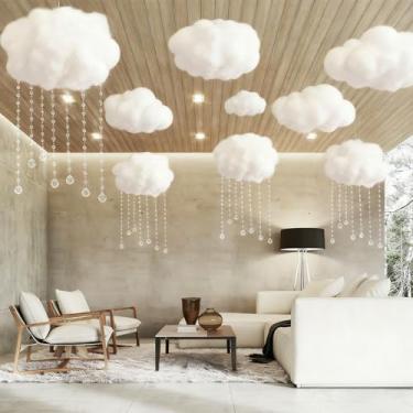 Imagem de 9 conjuntos de adereços artificiais de nuvens de teto com cristais que capturam o sol, 3D, nuvens falsas de algodão para quarto, sala de estar, teto, chá de bebê, festa, casamento, enfeite para
