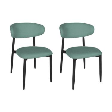 Imagem de Kit 2 Cadeiras De Jantar Lucy Estrutura Aço Carbono Laminado Preto Com Estofado Linho Verde