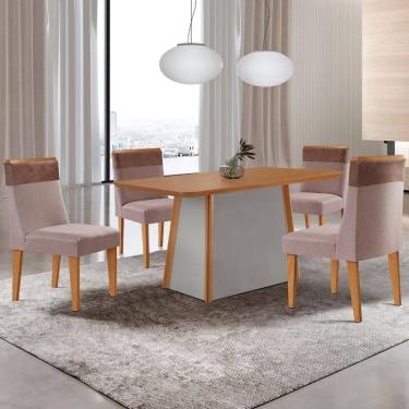 Imagem de Mesa De Jantar Diane 120cm Tampo Mdf Lam 4 Cadeiras Andes Moderna Linho Capuccino Tork Off White