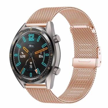 Imagem de Pulseira de substituição compatível com Samsung Galaxy Watch 3 de 45 mm/Gear S3 Frontie/S3 Classic/Galaxy Watch de 46 mm, pulseira de metal de aço inoxidável de liberação rápida de 22 mm, ouro rosa