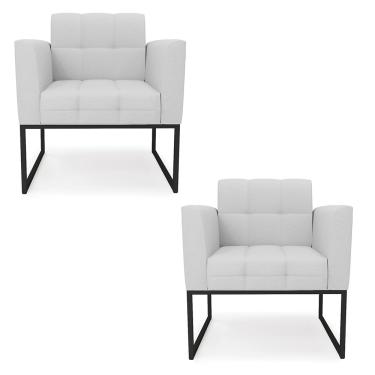 Imagem de Kit 2 Poltronas Elisa Linho Cinza A05 Base Metálica Industrial Preto D03 - D'Rossi