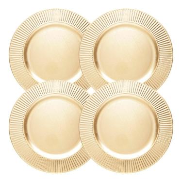 Imagem de Jogo 4 Sousplat De Mesa Redondo Primer Dourado Plástico Lyor 33cm