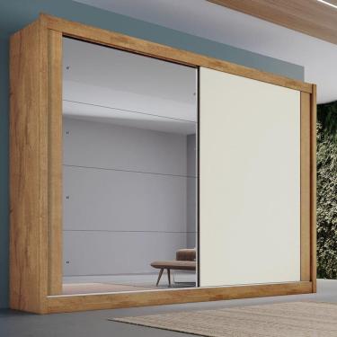 Imagem de Guarda Roupa Casal Com Espelho 2 Portas 4 Gavetas Creta-amêndoa-off White Móveis Europa