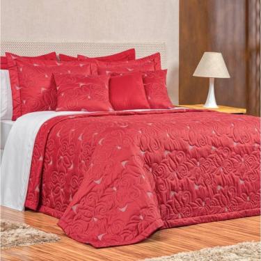 Imagem de Cobre Leito Vilena King Micropercal 180 Fios Bordado 3 Peças - Vermelho