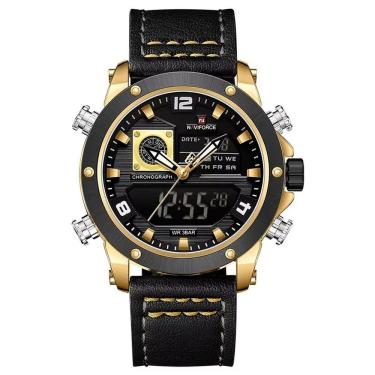 Imagem de Relógio Masculino De Exibição Dupla Esportivo Militar De Quartzo Impermeavel 3atm À Prova Da Água Preto Dourado