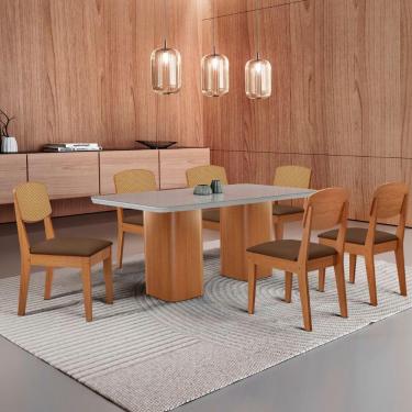 Imagem de Mesa De Jantar Eloise 180cm Tampo Mdf 6 Cadeiras Moderna Veludo Marrom/nat/off/serig. Off