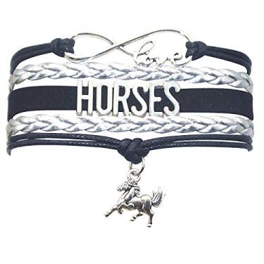 Imagem de Bracelete de cavalo HHHbeauty de couro Infinity para meninas, bracelete com pingente de cavalo, presente de amizade para mulheres, churrascos, homens, meninos, amantes de cavalos, presentes temáticos de cavalos 8.5 inches Prata