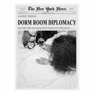 Imagem de Diplomacia de dormitório – Arte de parede feminista preto e branco, impressão de jornal retrô, pôster minimalista para meninas - 28 x 35 cm pronto para pendurar (sem moldura)