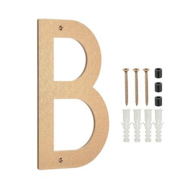 Imagem de PATIKIL Números de casa de 30,5 cm para fora, letra B, textura de plástico ABS, número de casa flutuante, caixa de correio, números de porta com kit de unhas para rua residencial externa, tom dourado
