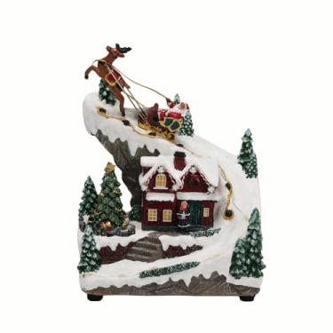 Imagem de Giftgarden Casa de vila de Natal com cervo de Papai Noel e trenó, decoração de edifício de Natal iluminada musical para interior colecionável