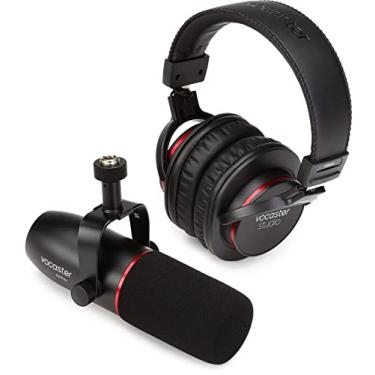 Imagem de Focusrite Kit de transmissão Vocaster, microfone dinâmico de qualidade de transmissão e fones de ouvido fechados para podcasters, microfone com protetor de vento embutido e suporte de choque, cabo XLR